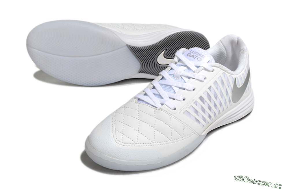 Men's Nike Lunar Gato 2 IC Indoor & Futsal Low-Tops Football Shoes - White/Silver 3