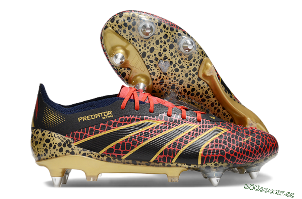 Men's Adidas Predator Elite 25 SG Soft Ground Low-Tops Football Boots - Black/Red/Gold 2
