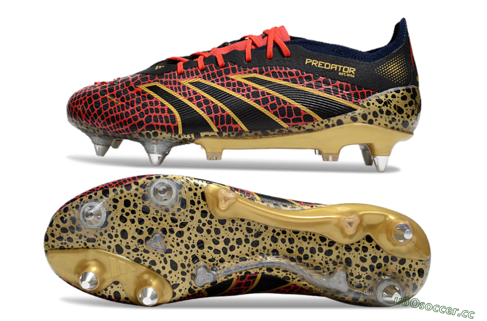 Men's Adidas Predator Elite 25 SG Soft Ground Low-Tops Football Boots - Black/Red/Gold 1