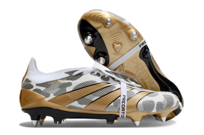 Men's Adidas Predator Elite Foldover Tongue SG Soft Ground Low-Tops Football Boots - White/Black/Gold