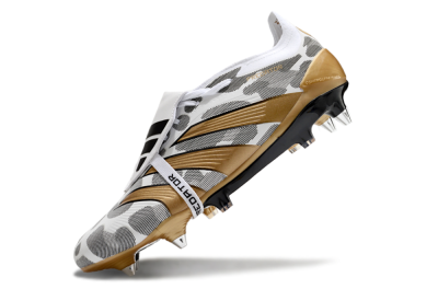 Men's Adidas Predator Elite Foldover Tongue SG Soft Ground Low-Tops Football Boots - White/Black/Gold