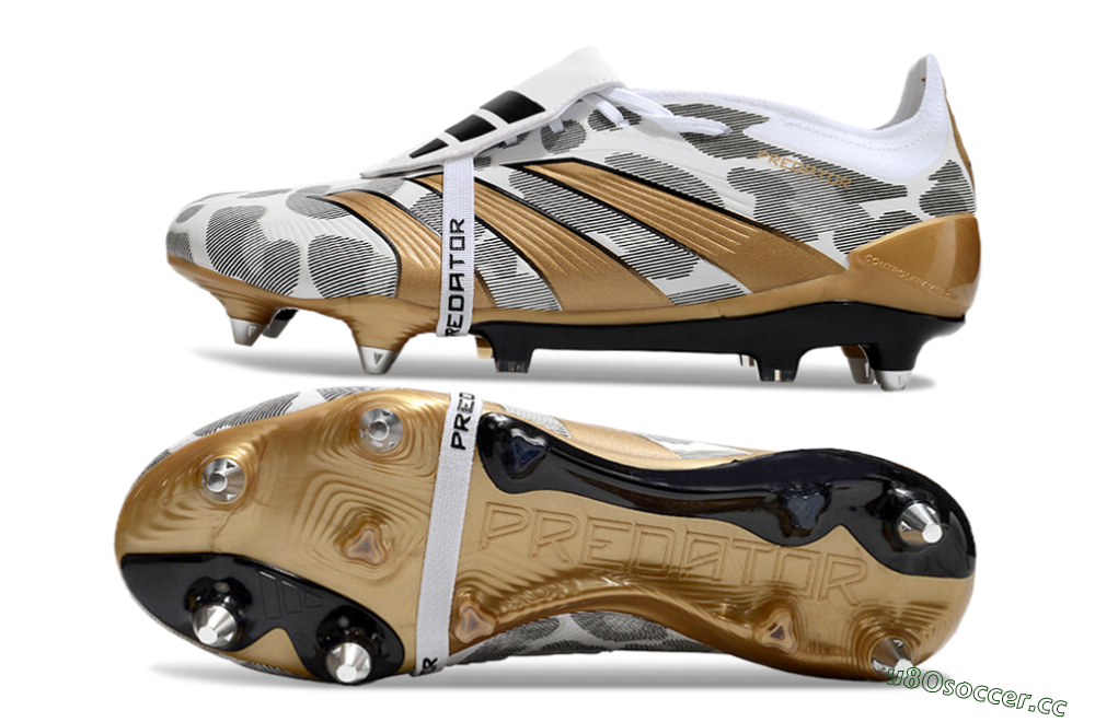 Men's Adidas Predator Elite Foldover Tongue SG Soft Ground Low-Tops Football Boots - White/Black/Gold 1