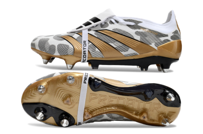 Men's Adidas Predator Elite Foldover Tongue SG Soft Ground Low-Tops Football Boots - White/Black/Gold