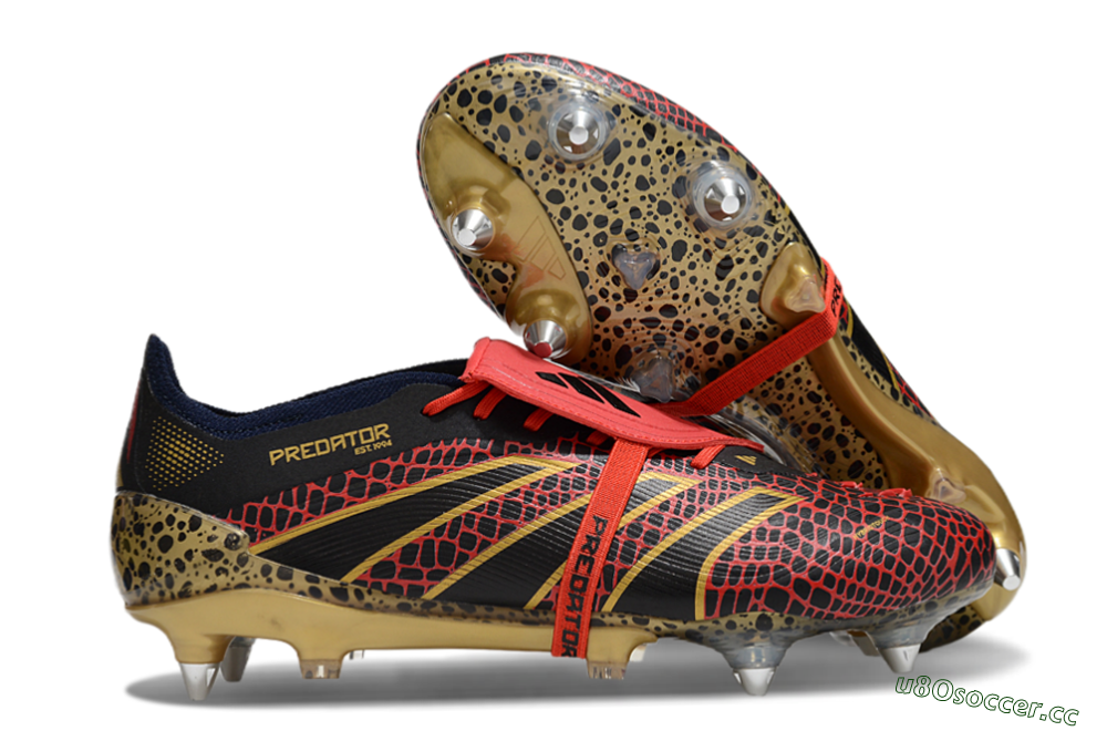 Men's Adidas Predator 25 Elite Foldover Tongue SG Soft Ground Low-Tops Football Boots - Black/Red/Gold 2