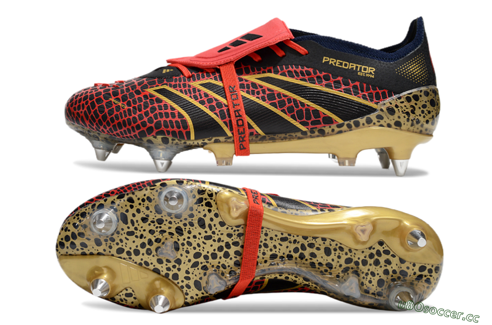 Men's Adidas Predator 25 Elite Foldover Tongue SG Soft Ground Low-Tops Football Boots - Black/Red/Gold 1