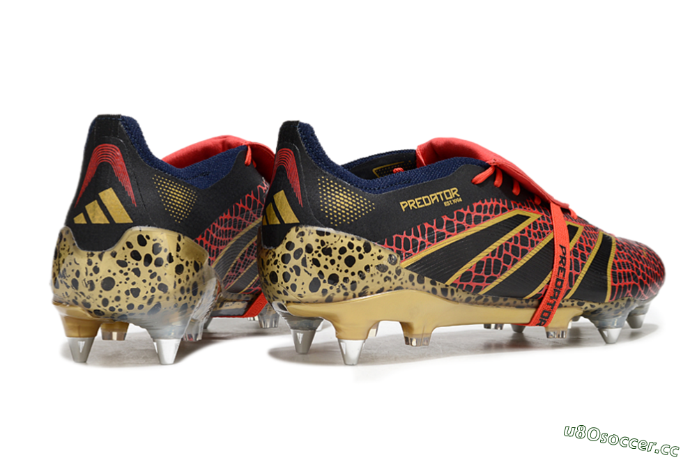 Men's Adidas Predator 25 Elite Foldover Tongue SG Soft Ground Low-Tops Football Boots - Black/Red/Gold 6