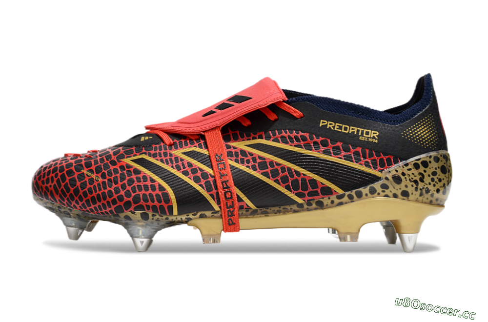 Men's Adidas Predator 25 Elite Foldover Tongue SG Soft Ground Low-Tops Football Boots - Black/Red/Gold 0