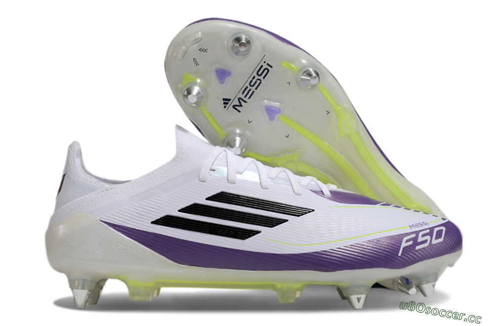 Men's Messi x Adidas F50 Elite SG Soft Ground Low-Tops Football Boots - White/Black/Purple 2