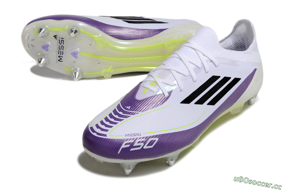 Men's Messi x Adidas F50 Elite SG Soft Ground Low-Tops Football Boots - White/Black/Purple 3