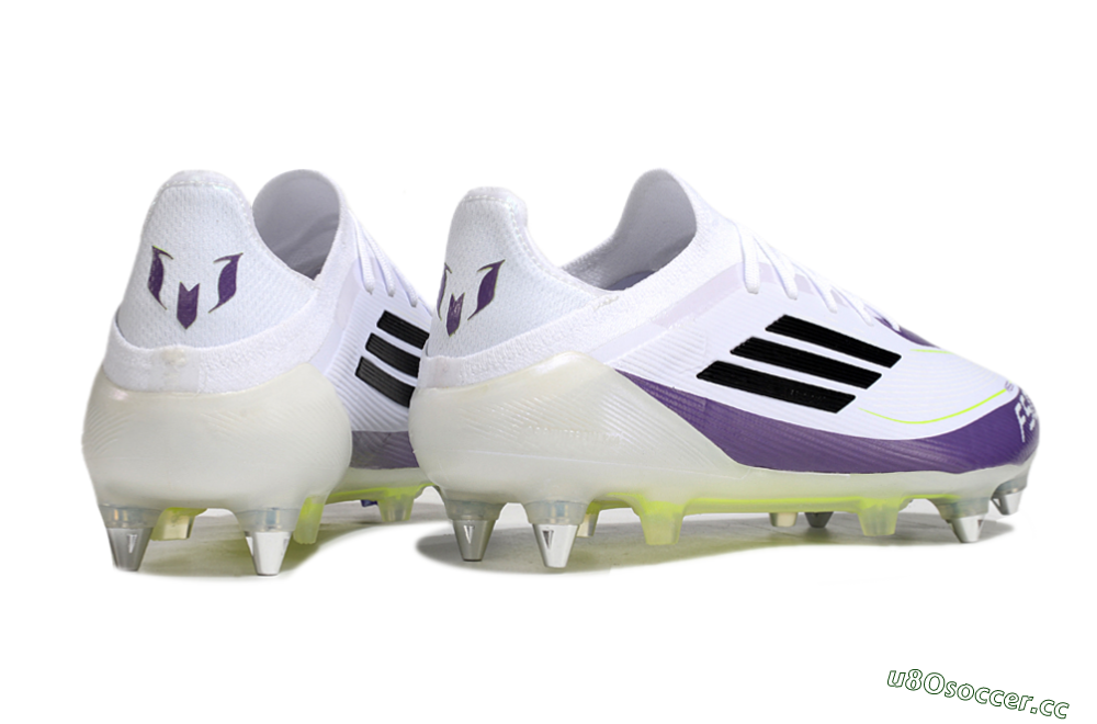 Men's Messi x Adidas F50 Elite SG Soft Ground Low-Tops Football Boots - White/Black/Purple 6