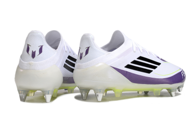 Men's Messi x Adidas F50 Elite SG Soft Ground Low-Tops Football Boots - White/Black/Purple