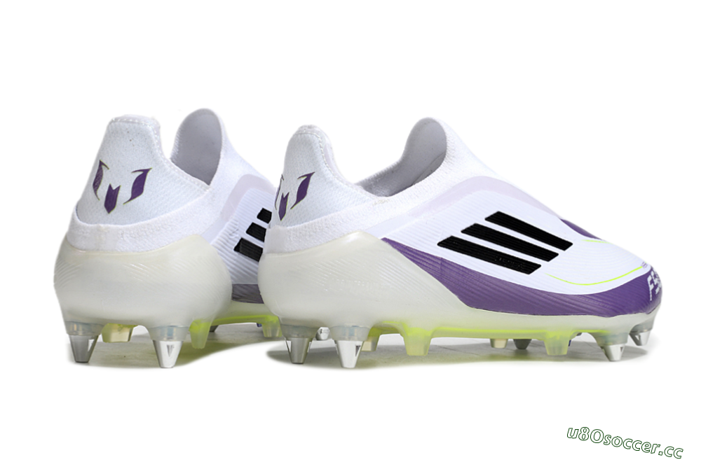 Men's Messi x Adidas F50 Elite Laceless SG Soft Ground Low-Tops Football Boots - White/Black/Purple 6