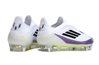 Men's Messi x Adidas F50 Elite Laceless SG Soft Ground Low-Tops Football Boots - White/Black/Purple