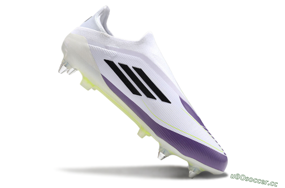 Men's Messi x Adidas F50 Elite Laceless SG Soft Ground Low-Tops Football Boots - White/Black/Purple 4