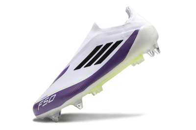 Men's Messi x Adidas F50 Elite Laceless SG Soft Ground Low-Tops Football Boots - White/Black/Purple