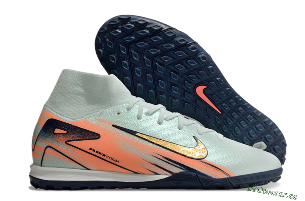 Men's Nike Air Zoom Mercurial Superfly 10 Elite TF Artificial Turf High-Tops Football Shoes - Jade/Gold/Red 2