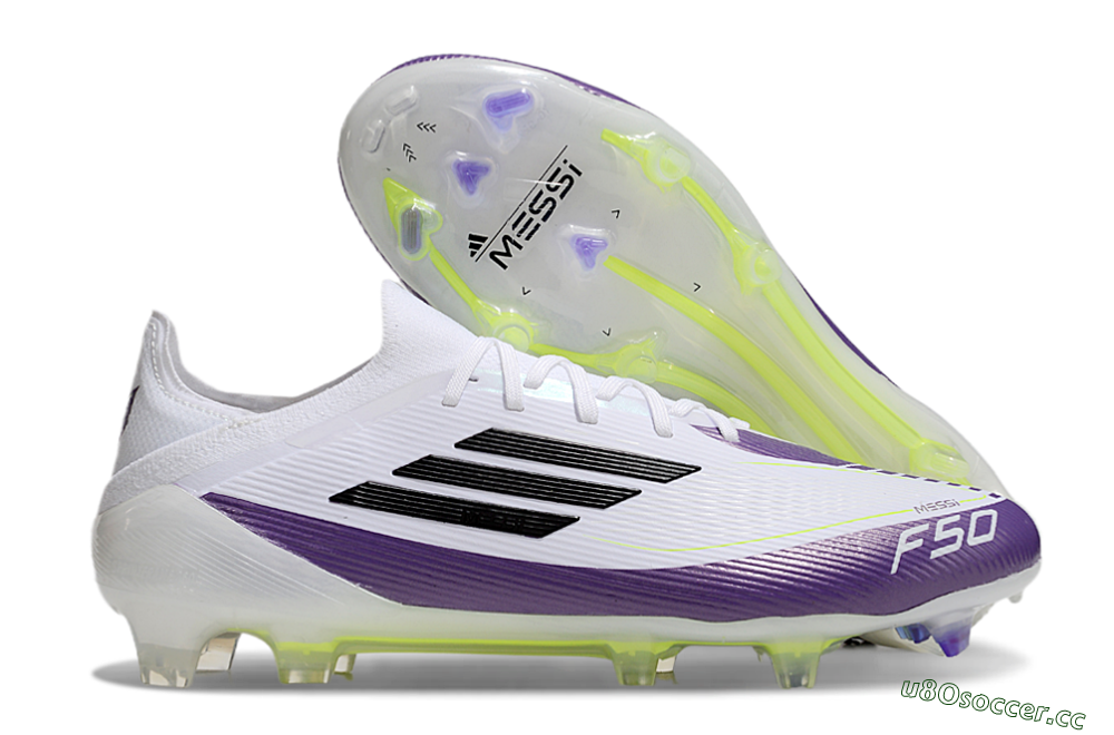 Men's Messi x Adidas F50 Elite FG Firm Ground Low-Tops Football Boots - White/Black/Purple 2