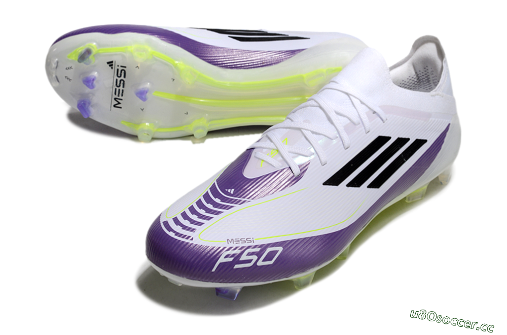 Men's Messi x Adidas F50 Elite FG Firm Ground Low-Tops Football Boots - White/Black/Purple 3
