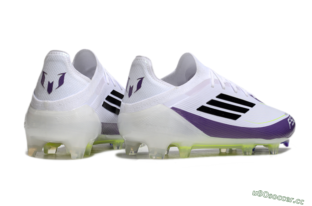 Men's Messi x Adidas F50 Elite FG Firm Ground Low-Tops Football Boots - White/Black/Purple 6