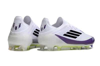 Men's Messi x Adidas F50 Elite FG Firm Ground Low-Tops Football Boots - White/Black/Purple