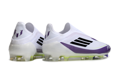 Men's Messi x Adidas F50 Elite Laceless FG Firm Ground Low-Tops Football Boots - White/Black/Purple