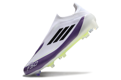 Men's Messi x Adidas F50 Elite Laceless FG Firm Ground Low-Tops Football Boots - White/Black/Purple