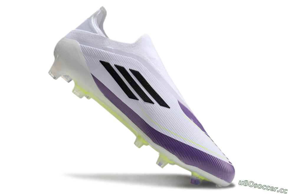 Men's Messi x Adidas F50 Elite Laceless FG Firm Ground Low-Tops Football Boots - White/Black/Purple 4