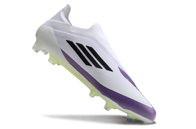 Men's Messi x Adidas F50 Elite Laceless FG Firm Ground Low-Tops Football Boots - White/Black/Purple