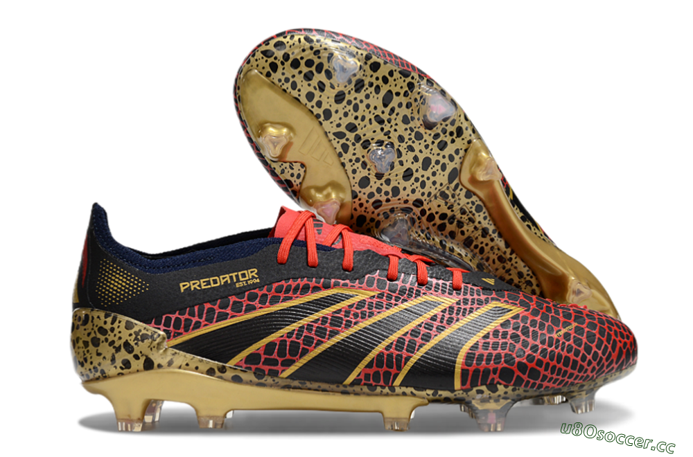 Men's Adidas Predator Elite FG Firm Ground Low-Tops Football Boots - Black/Red/Gold 2