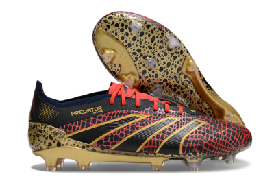 Men's Adidas Predator Elite FG Firm Ground Low-Tops Football Boots - Black/Red/Gold