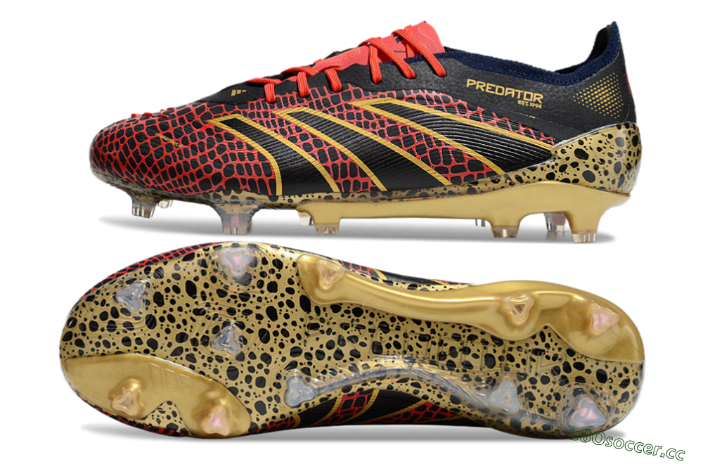 Men's Adidas Predator Elite FG Firm Ground Low-Tops Football Boots - Black/Red/Gold 1
