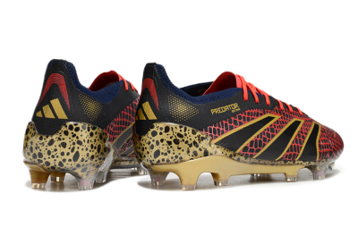 Men's Adidas Predator Elite FG Firm Ground Low-Tops Football Boots - Black/Red/Gold