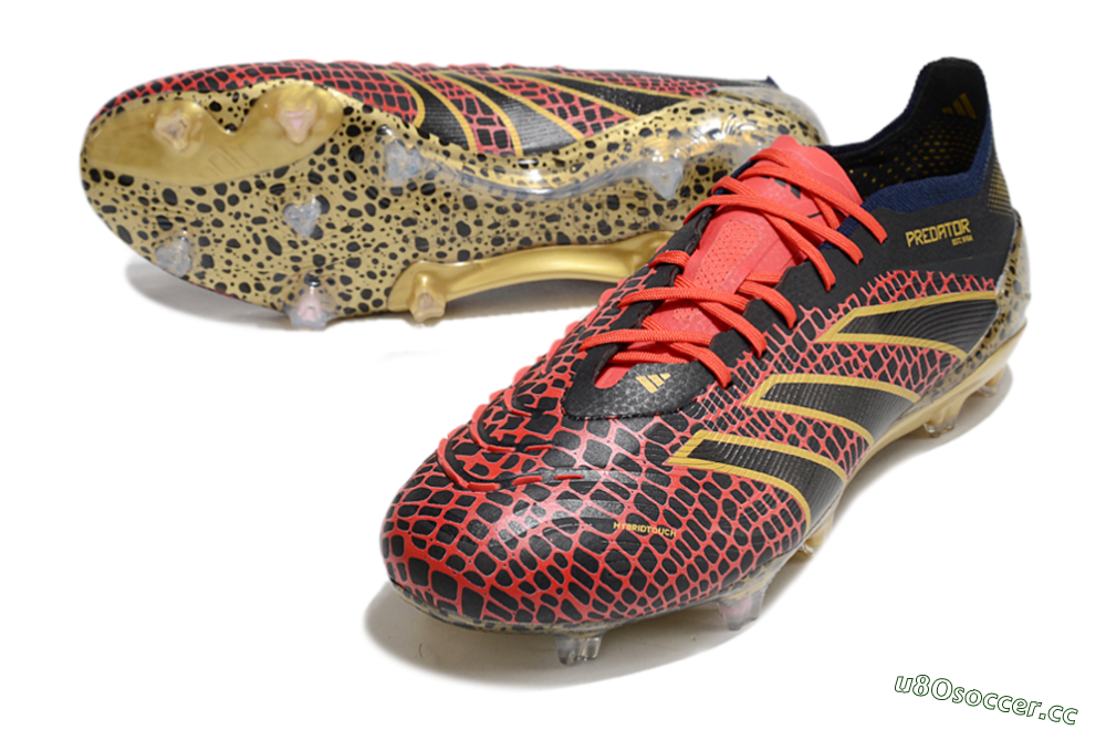 Men's Adidas Predator Elite FG Firm Ground Low-Tops Football Boots - Black/Red/Gold 3