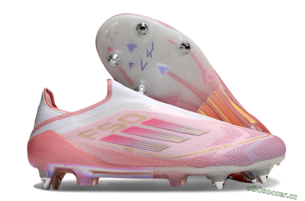 Men's Adidas F50 304 Elite Laceless SG Soft Ground Low-Tops Football Boots - Pink/White/Gold 2
