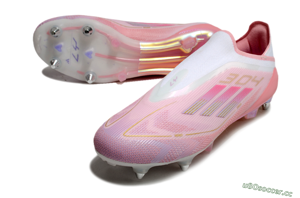 Men's Adidas F50 304 Elite Laceless SG Soft Ground Low-Tops Football Boots - Pink/White/Gold 3
