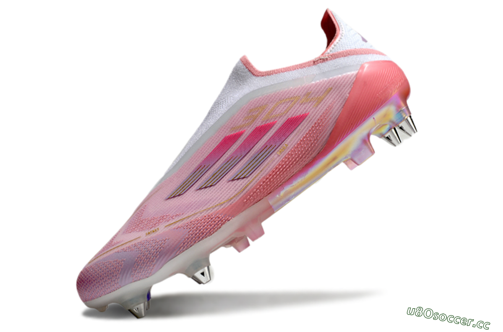 Men's Adidas F50 304 Elite Laceless SG Soft Ground Low-Tops Football Boots - Pink/White/Gold 5