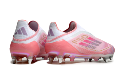 Men's Adidas F50 304 Elite Laceless SG Soft Ground Low-Tops Football Boots - Pink/White/Gold