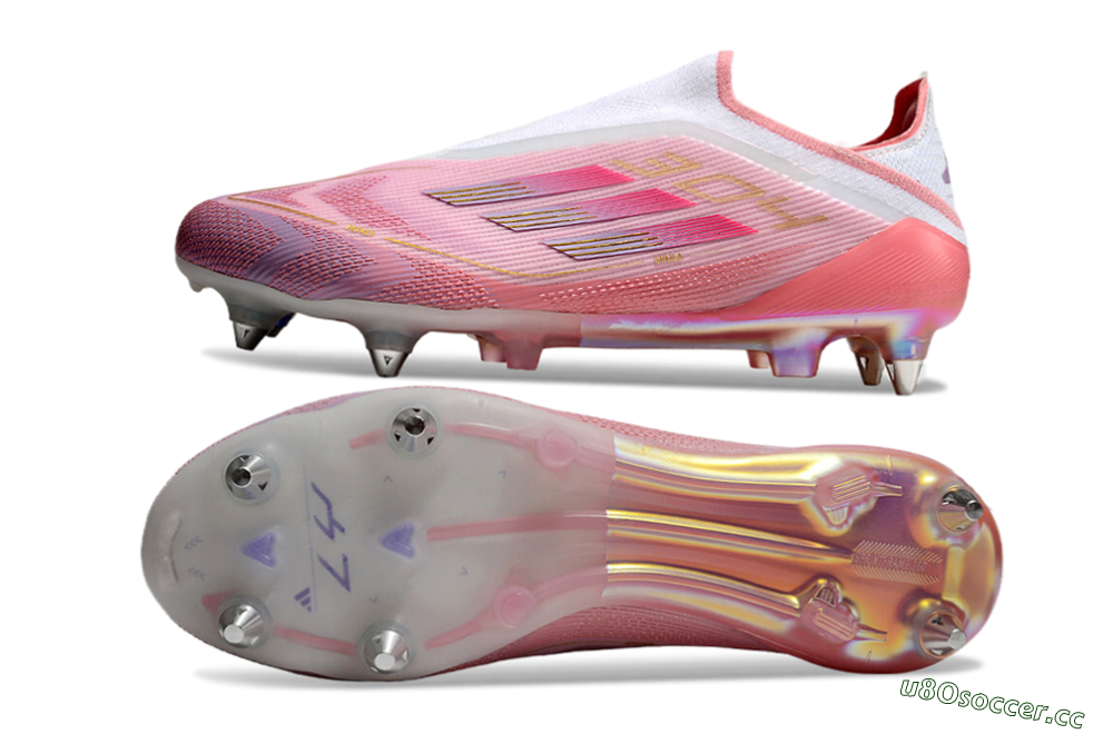 Men's Adidas F50 304 Elite Laceless SG Soft Ground Low-Tops Football Boots - Pink/White/Gold 1