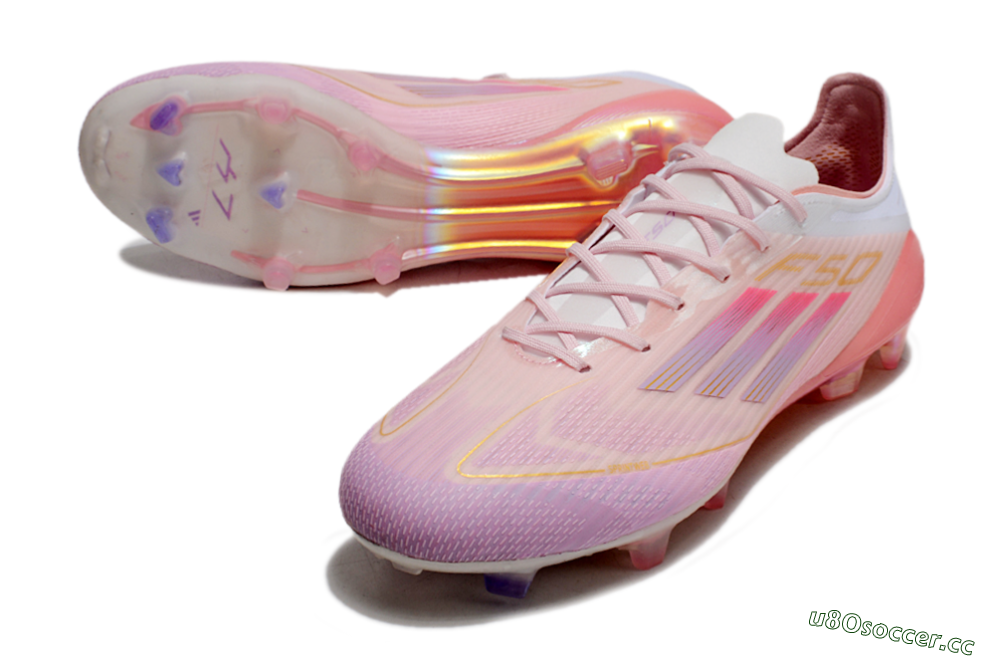 Men's Adidas F50 Elite FG Firm Ground Low-Tops Football Boots - Pink/White/Gold 3