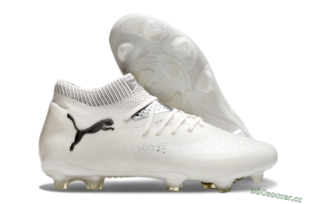 Men's Puma Future 8 Ultimate FG Firm Ground Low-Tops Football Boots - White/Silver/Black 2