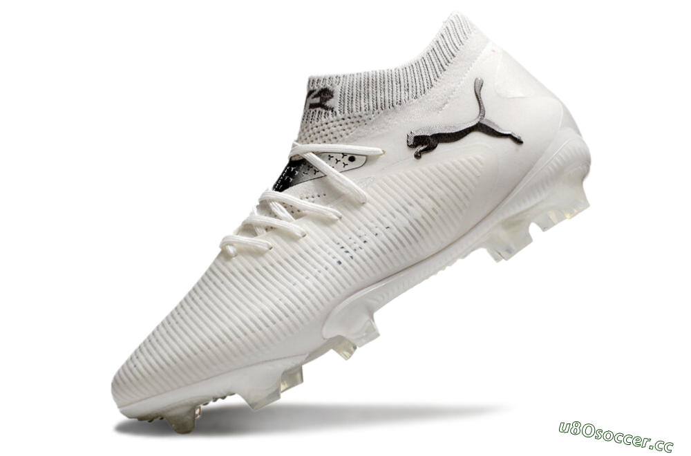 Men's Puma Future 8 Ultimate FG Firm Ground Low-Tops Football Boots - White/Silver/Black 5