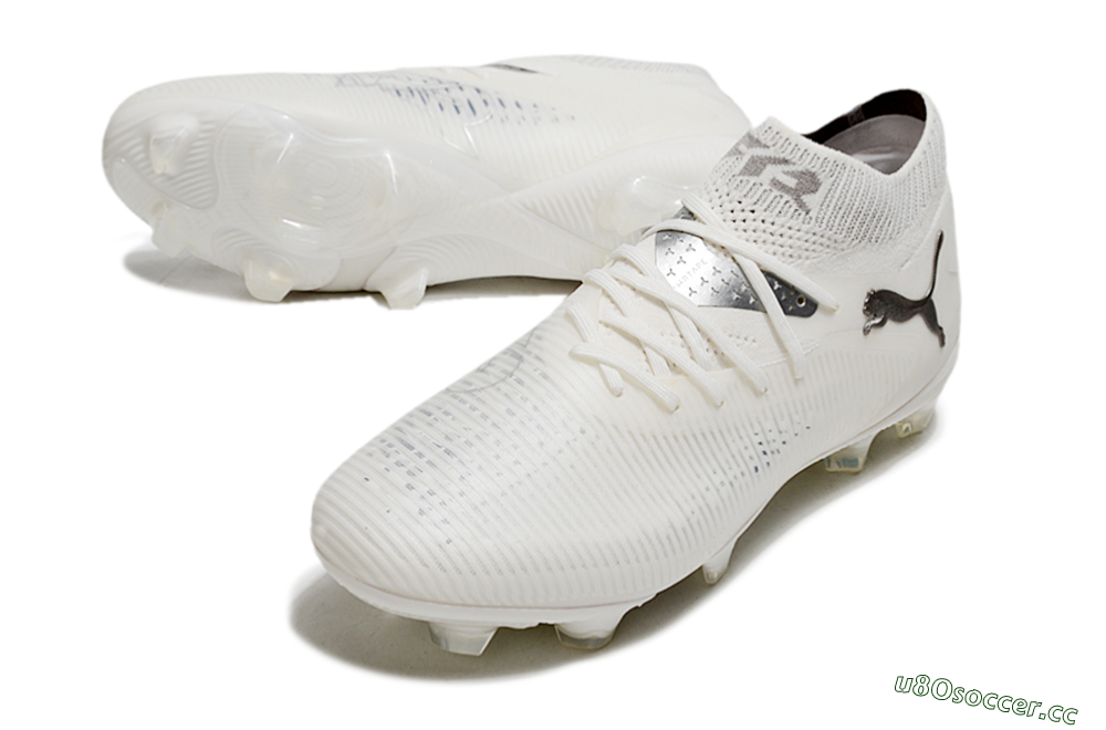 Men's Puma Future 8 Ultimate FG Firm Ground Low-Tops Football Boots - White/Silver/Black 3