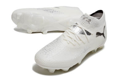 Men's Puma Future 8 Ultimate FG Firm Ground Low-Tops Football Boots - White/Silver/Black
