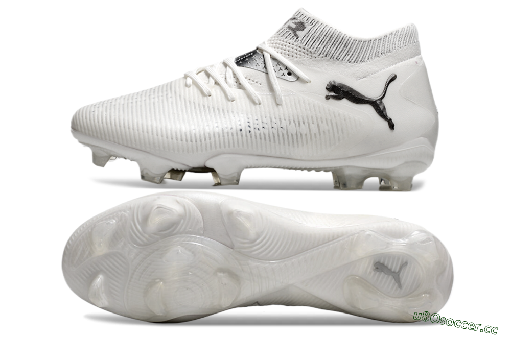 Men's Puma Future 8 Ultimate FG Firm Ground Low-Tops Football Boots - White/Silver/Black 1