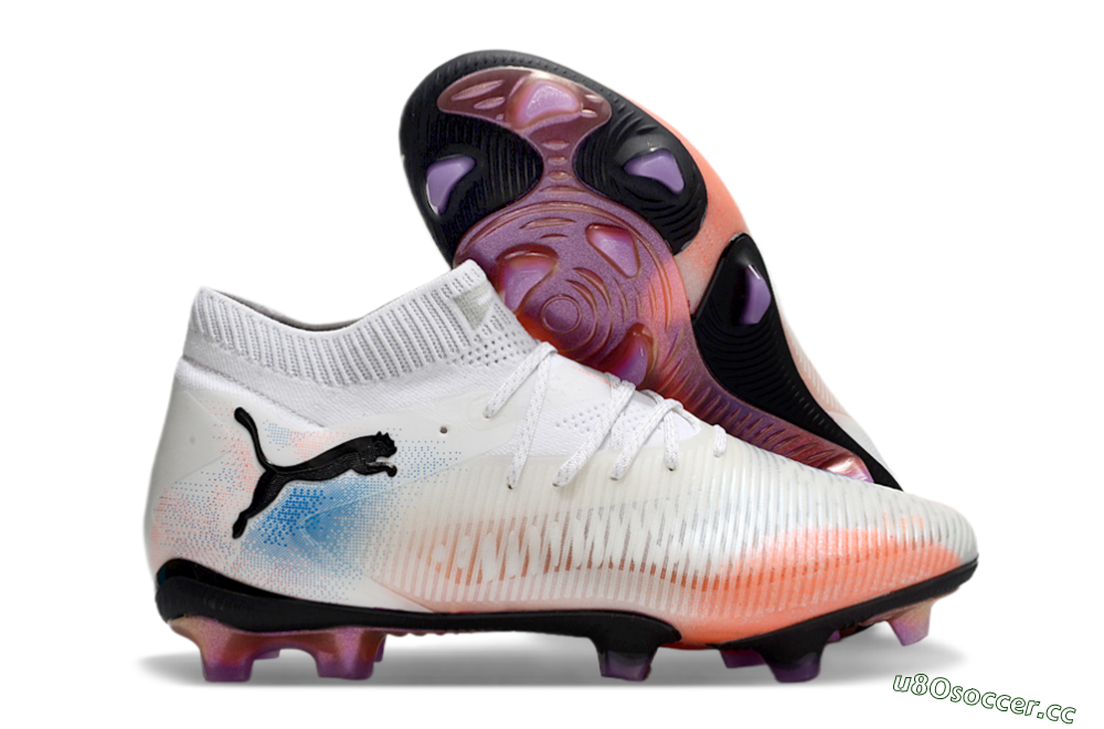 Men's Puma Future 8 Ultimate FG Firm Ground Low-Tops Football Boots - White/Pink/Blue 2
