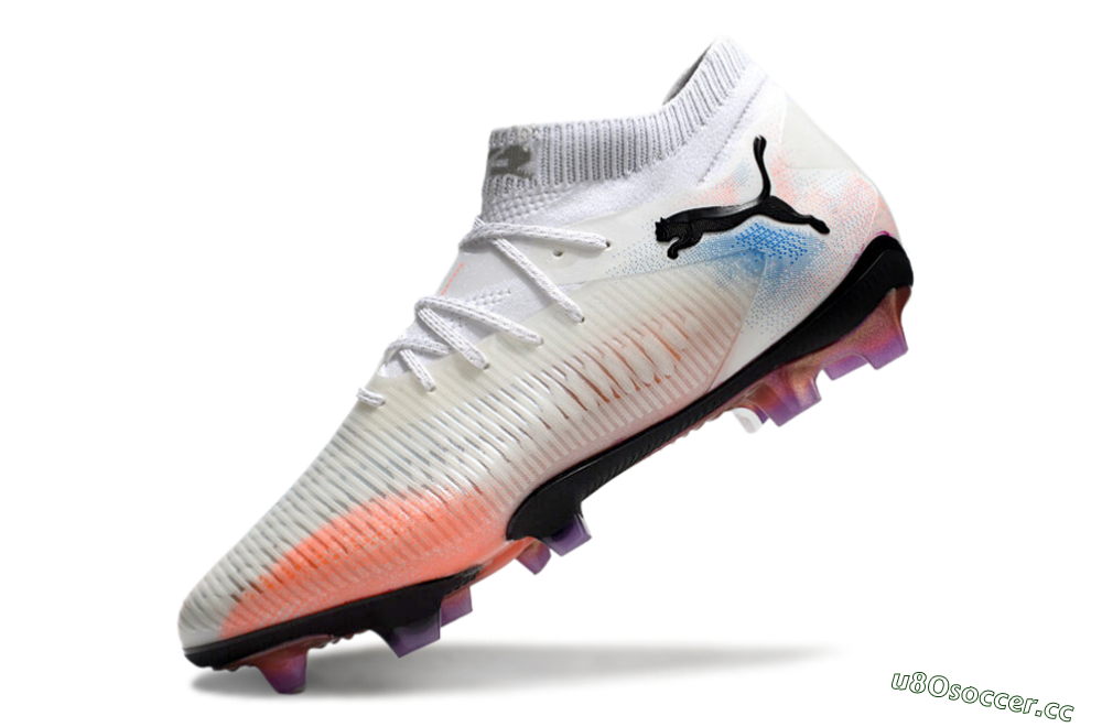 Men's Puma Future 8 Ultimate FG Firm Ground Low-Tops Football Boots - White/Pink/Blue 5