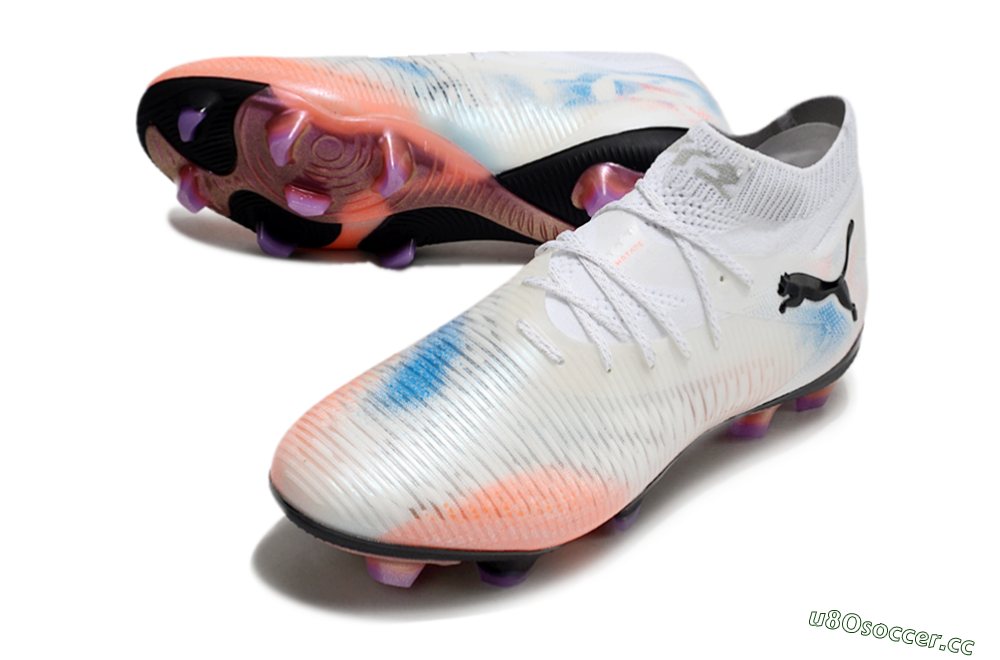 Men's Puma Future 8 Ultimate FG Firm Ground Low-Tops Football Boots - White/Pink/Blue 3