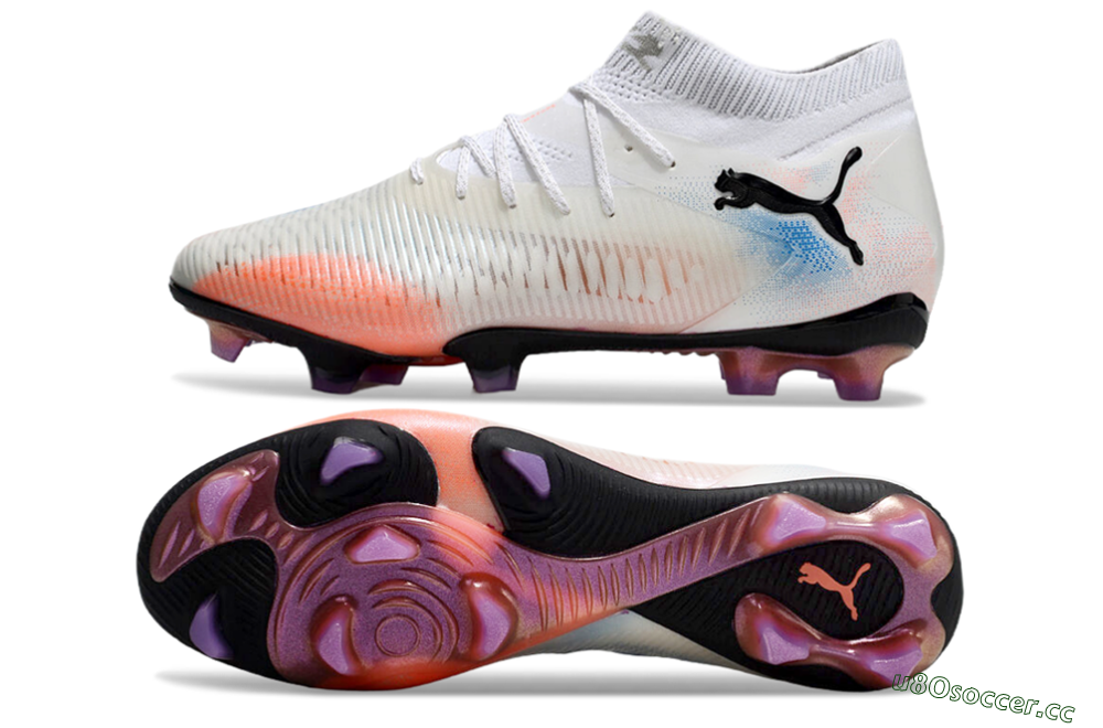 Men's Puma Future 8 Ultimate FG Firm Ground Low-Tops Football Boots - White/Pink/Blue 1