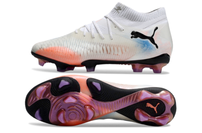 Men's Puma Future 8 Ultimate FG Firm Ground Low-Tops Football Boots - White/Pink/Blue