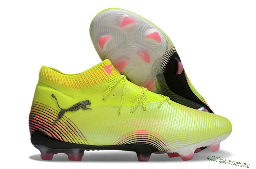 Men's Puma Future 8 Ultimate FG Firm Ground Low-Tops Football Boots - Yellow/Black/Pink 2